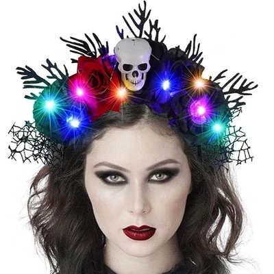Tocado Día de Muertos Halloween Diademas Iluminadas Negro Floral Gótico Cr... Foto 1 de 4