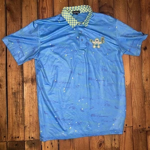 Snowman Golf Polo Shirt Mens Large Chasing That Dollar Short Sleeve Blue Large - Picture 1 of 5