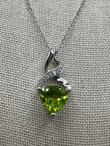 Sterling Silver Natural Green Peridot & White Zircon Sterling Silver Necklace - Picture 1 of 5