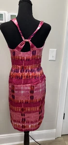 Twee Banana Republic Silk Twisted Shoulder Open Back Dress Pink Print Sheath 0 - Picture 1 of 12