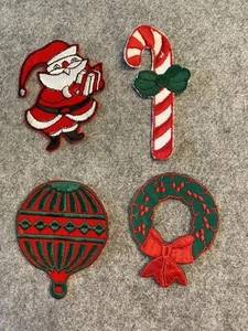 Lote de 4 apliques vintage de parches de bastón de caramelo de Papá Noel para coser en Navidad - Imagen 1 de 1