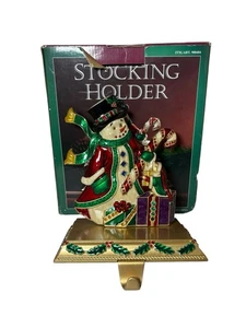 Costco Jeweled Enamel Gold Metal Snowman Christmas Stocking Hanger/Holder - Picture 1 of 12