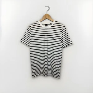ONLY AND SONS Mens XS Black White Stripe T Shirt Top Striped Jersey Embroidered - Picture 1 of 13