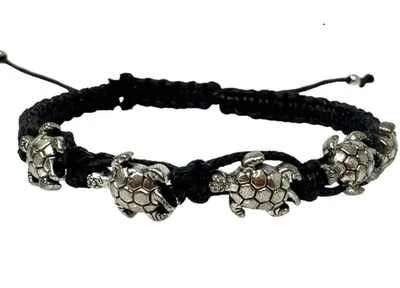 Pulsera Tortuga - Pulsera Macramé Ajustable con 5 Tortugas Tono Plata Foto 1 de 4