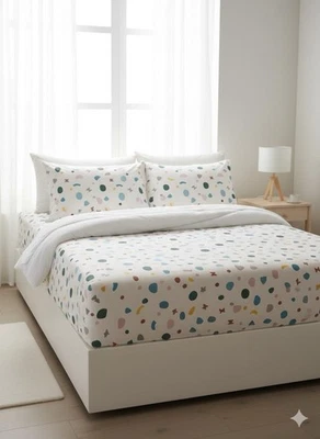 Modern Terrazzo Print Bed Sheet Set Full Size 3pc Cotton 100% Machine Washable - Image 1 of 4