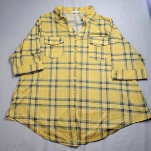 Paper + Tee Damen gelb kariert Button Down Kragen Hemd halbarm 2X - Bild 1 von 10