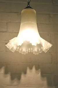 Ceiling Light French 1970s Large Frosted Glass Frilled Pendant Vintage Cafe - Picture 1 of 11