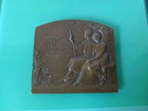 Bella Medalla Placa Bronce RENE BAUDICHON Pareja Boda - Imagen 1 de 9