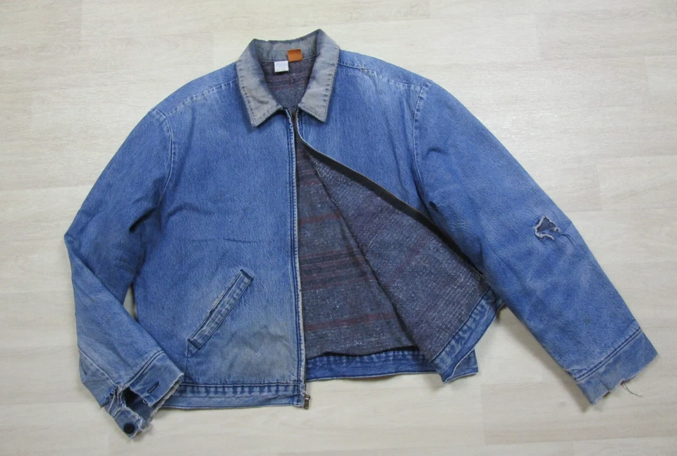 Chaqueta vaquera vintage forrada con manta BIG BEN cuello pana 48 EE. UU. envejecida Foto 1 de 4