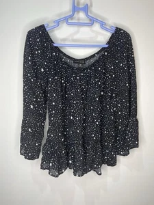 Dannii Minogue Petites Top Size 8 - Black With White Stars - Frill Around Bottom - Picture 1 of 6