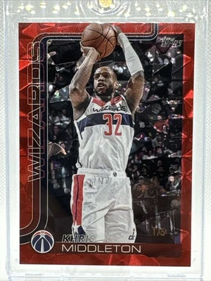 2025 Topps Flagship Khris Middleton 1/5 SSP Wizards Cor Vermelha Correspondência Gelo Rachado - Imagem 1 de 4