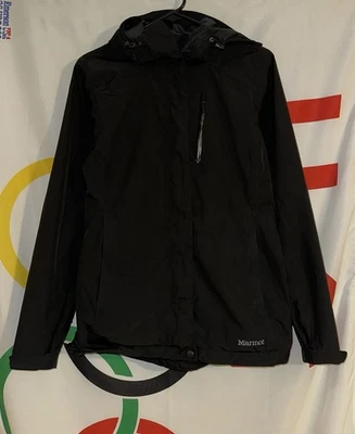 Jaqueta de chuva Marmot Tamarack feminina pequena concha impermeável capuz preto zíper completo - Imagem 1 de 4
