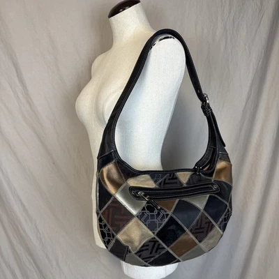Bolsa Hobo de Couro Tignanello Patchwork Bolsa de Ombro Y2K Vintage Marrom - Imagem 1 de 4