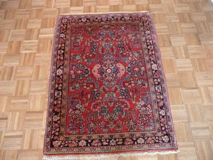 3'6 X 4'9 Hand Knotted Red Antique Fine Sarouk Oriental Rug G1550 - Picture 1 of 6
