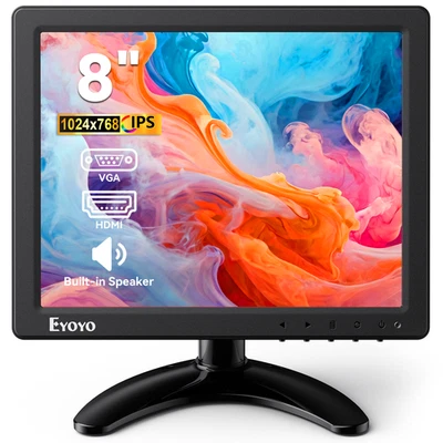 8-дюймовый монитор Eyoyo 1024x768 IPS HDMI/VGA/AV/BNC пульт дистанционного управления и встроенные динамики - Изображение 1 из 4