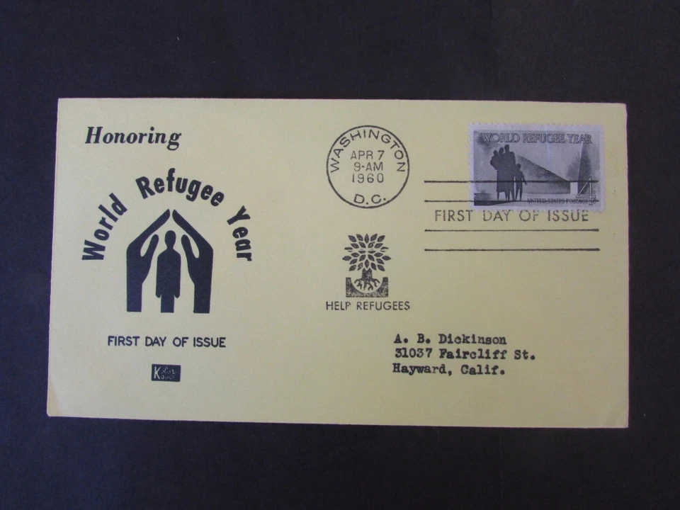UNITED STATES SCOTT 1149 FDC UNITED NATIONS REFUGEES 1960 KOLOR KOVER - Image 1 of 1