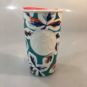 Starbucks Teal Coral Mermaid Embossed Ceramic Travel Mug Tumbler 12 oz 2016 - Picture 1 of 7
