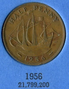 Foreign Coin - Great Britain - Half Penny (½ Penny) 1956 - Picture 1 of 2