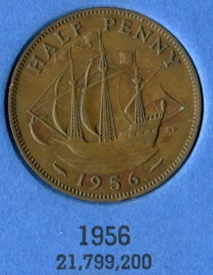 Moeda estrangeira - Grã-Bretanha - Meio centavo (1/2 centavo) - 1956 - Imagem 1 de 2