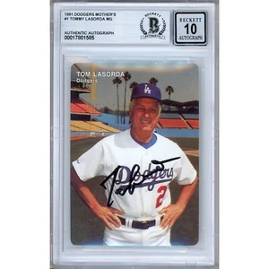 1991 Dodgers Mothers #1 Tommy Lasorda Signed Card Beckett BGS AUTO 10 Slabbed - Picture 1 of 6