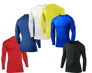 Mens Compression Armour Base Layer Top Long Sleeve Thermal Sports Shirt Black - Picture 1 of 2