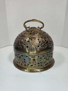 Scatola dado vintage in ottone massiccio made in India Pandan Betel Chapati diametro 8 pollici - Foto 1 di 10