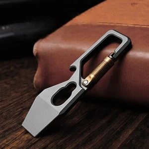 EDC Titanium Pry Bar Crowbar Bottle Opener Keychain with Carabiner Multi Tools - Picture 1 of 8