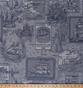 Tapestry-Look Barcos Veleros Azul Náutico Decorador De una cara Tela D791.22 - Imagen 1 de 1