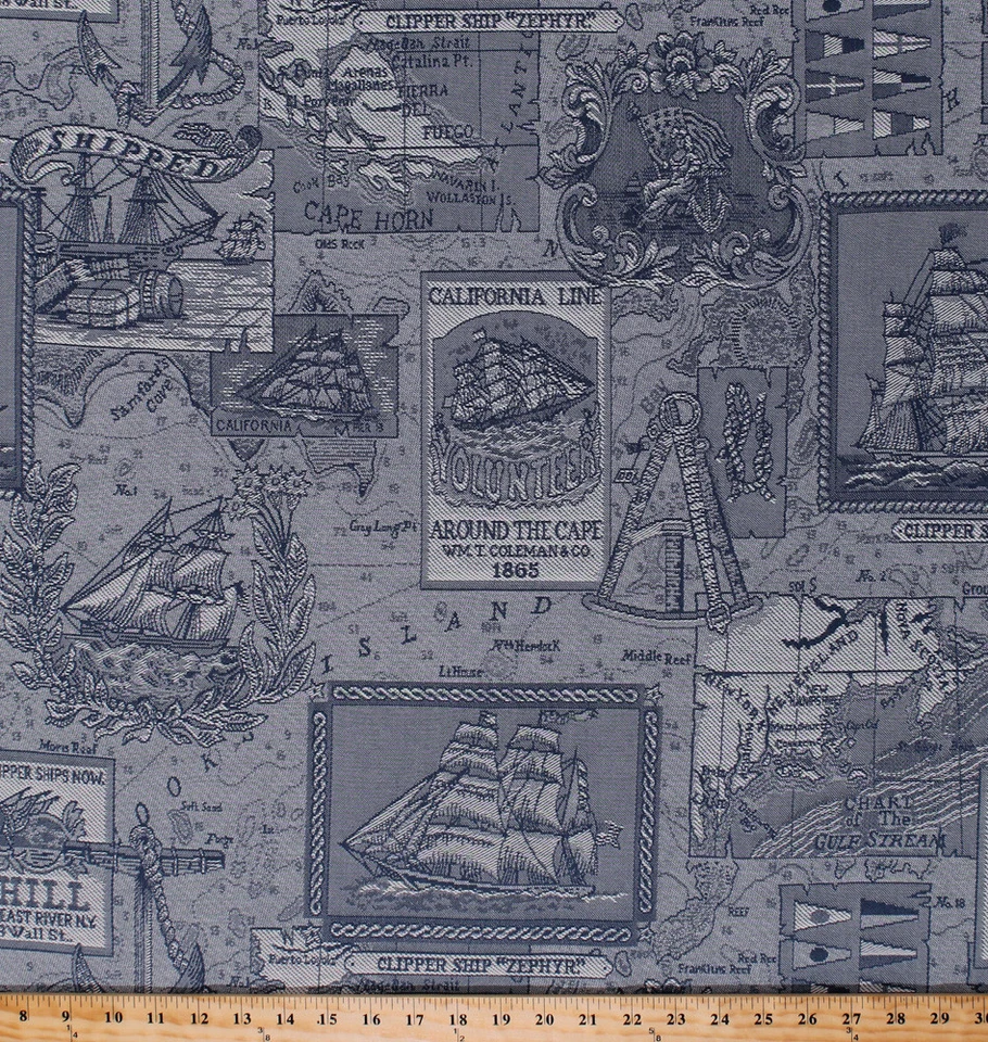 Tapiz-Aspecto Barcos Veleros Azul Náutico Una Cara Decorador Tela D791.22 Foto 1 de 1