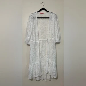 Lilly Pulitzer weiß Spitze vorne offen Kimono Überwurf Einheitsgröße - Bild 1 von 8