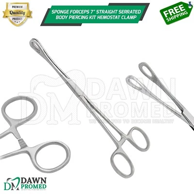 DAWNPROMED Sponge Forceps 7" Straight Serrated Body Piercing Kit Hemostat Clamp German Gr