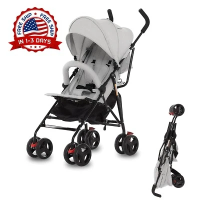 Cochecito De Bebé Ligero Con Plegado Compacto, Capota Y Portavasos (Gris Claro) - Image 1 of 4