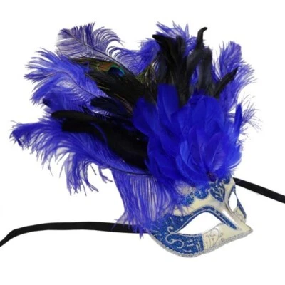 Women's Feathered Mardi Gras Carnival Costume Masquerade Mask [Blue] - Image 1 of 3