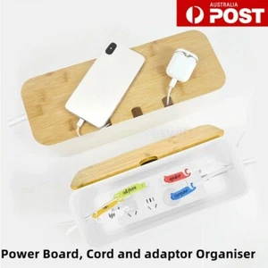 Power Board Organiser Box Cord Cable Adaptor Power Strip Socket Container Bamboo - Picture 1 of 16