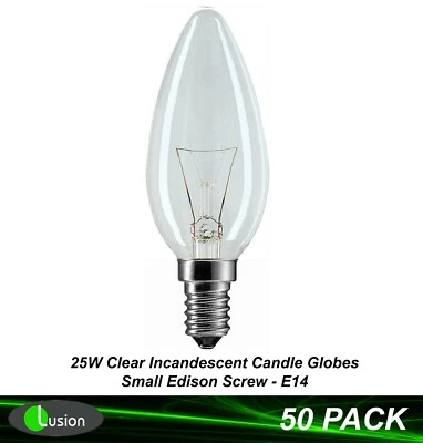 50 x 25W Clear Candle Light Globes Bulbs Lamps Incandescent Small Screw SES E14 - Image 1 of 4
