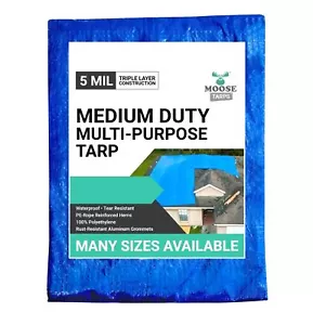 Cubierta de lona de polietileno azul multiusos con ojales 15x45 resistente al agua 5 mil - Imagen 1 de 9