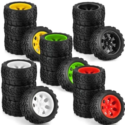 4Pcs Tires Wheels 12mm Hex For 1/10 HSP Redcat HPI Monster Truck Off Road Buggy - Image 1 of 4