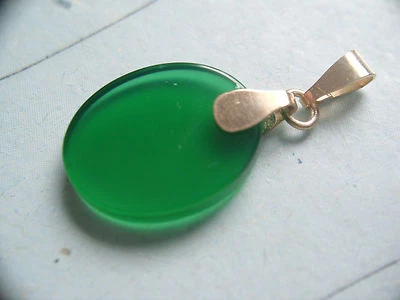 Kettenanhänger Gold 333 mit grün Achat 16 mm, Anhänger Gold 333 grün Achat Tafel - Bild 1 von 4