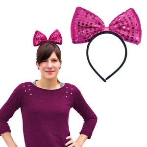 Haarreifen mit großer Schleife & Pailletten in Pink Fasching Karneval - Bild 1 von 1