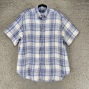 Ralph Lauren Hemd Herren XL blau kariert 100% Leinen Kurzarm Knopfleiste *GUC* - Bild 1 von 10