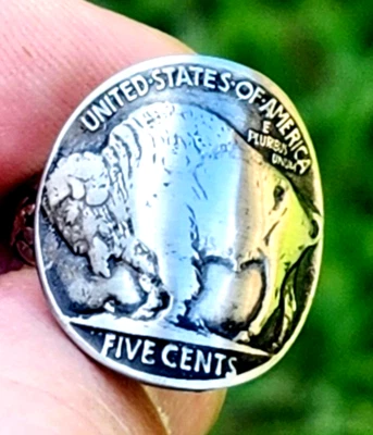 Authentic Buffalo Indian Nickel coin women signet ring sterling silver 5  size - Image 1 of 4
