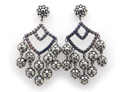 John Hardy Silver Black Oxidized Dot Ball Dangle Drop Chandelier Earrings - Image 1 of 4