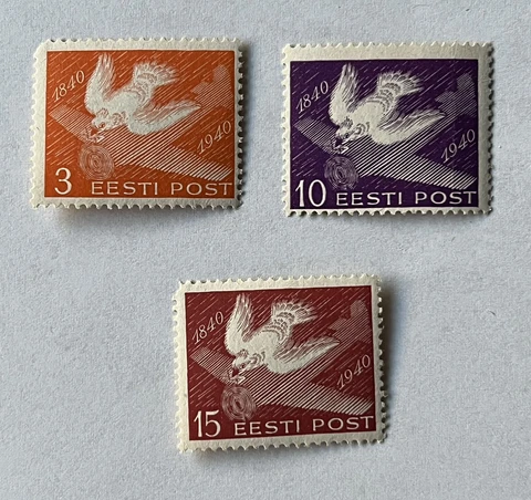 1940 ESTONIA STAMPS SHORT SET #150-152 CARRIER PIGEON AND AIRPLANE MLH OG Cover