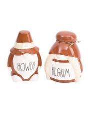 RAE DUNN Ceramic Set Of 2 Howdy Pilgrim Gnomes New Sealed in Box 6 x 4