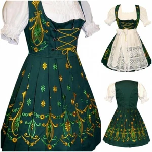 XL 18 German Dirndl Long Dress + Apron + Top EMBROIDERY Oktoberfest Festival - Picture 1 of 6