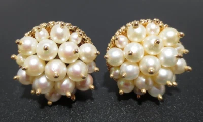 14K YG NON-PIERCED PEARL CLUSTER HUGGIE EARRINGS 11.07 grams (A18045) - Image 1 of 4