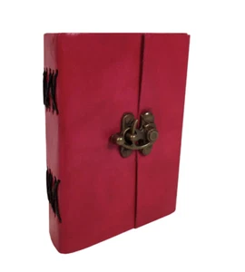 Grande Cuero Rojo Carmesí Comercio Justo Relieve Cerradura Diario Mano Organiser - Imagen 1 de 7