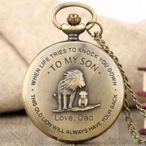 The Lion King 'TO MY SON' Pocket Watch / LOVE, DAD  Bronze Necklace Chain  - Picture 1 of 6