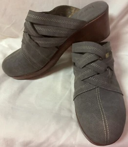 BOC Damenschuhe Gr. 11 grau schiefer Nubuk Slipper Clogs Kunstleder geflochtener Riemen - Bild 1 von 10