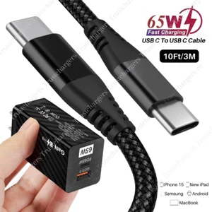 65W GaN Super Fast Charger PD Adapter Dual USB C Type C Cable For iPhone 15 Pro - Picture 1 of 15
